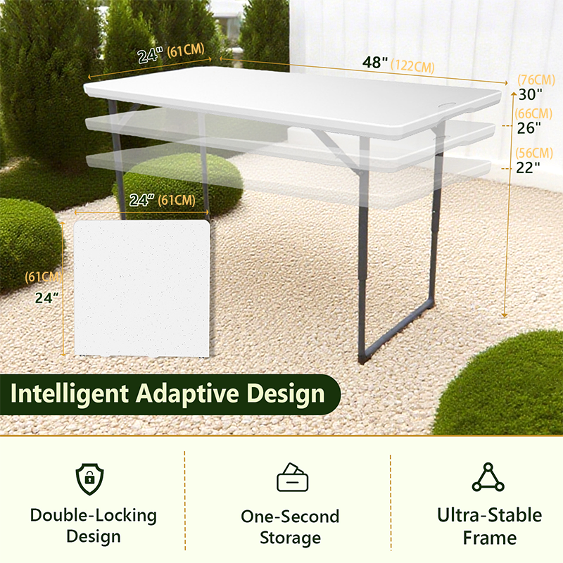 WASUHE Folding Table 4 FT Lightweight Table, Plastic Rectangular Indoor Outdoor Table Iron Legs Fold-in-Half, Easy to Store, Perfect for Party, Camping, Dining, Wedding, Events