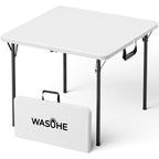 WASUHE 36" Square Folding Table with Handle, Portable Resin Folding Card Table for Dining, Game, Party, Picnic, White