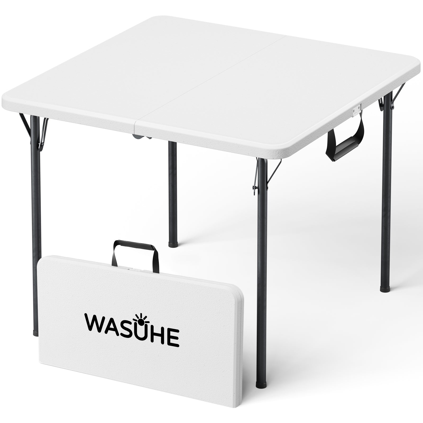WASUHE 36" Square Folding Table with Handle, Portable Resin Folding Card Table for Dining, Game, Party, Picnic, White