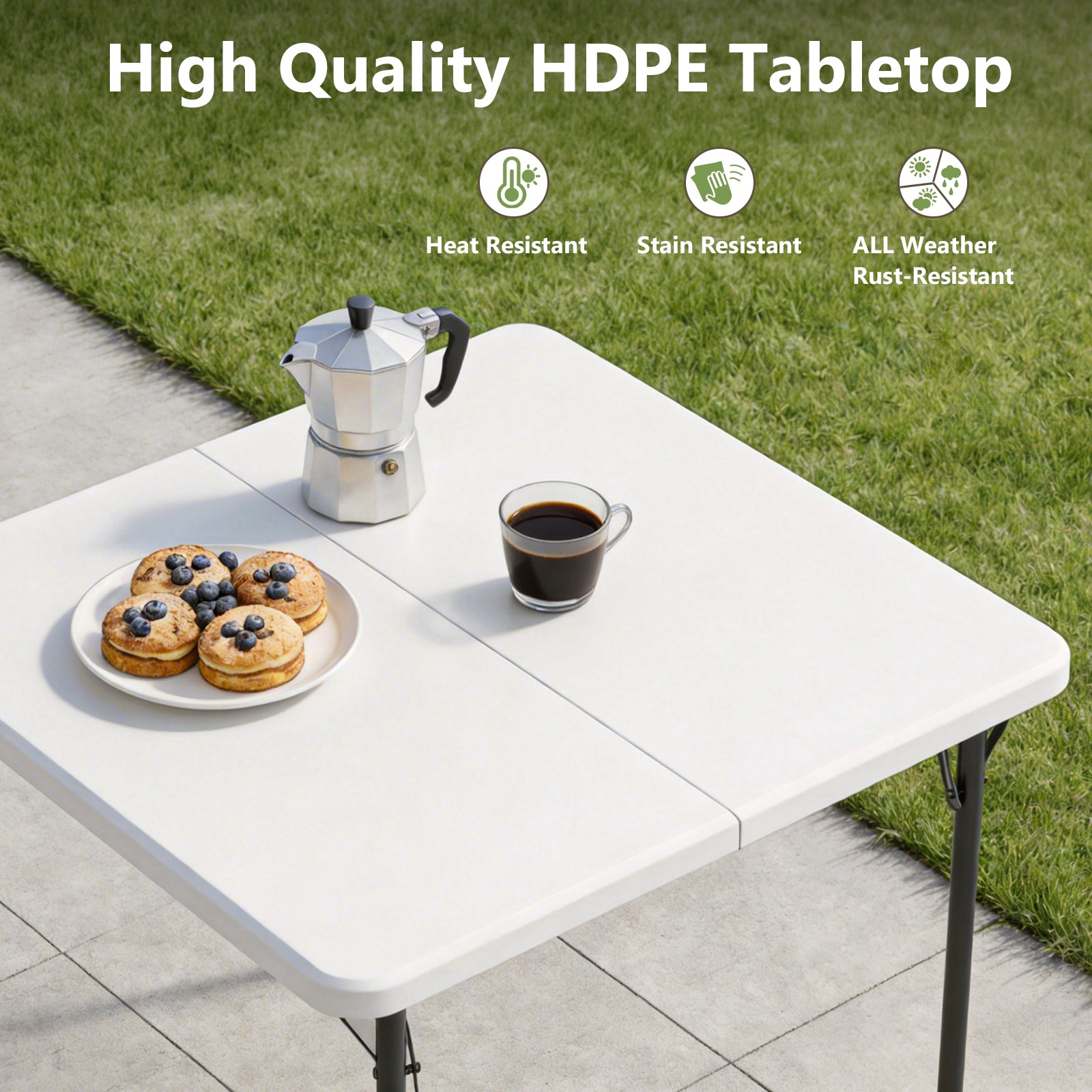 WASUHE 36" Square Folding Table with Handle, Portable Resin Folding Card Table for Dining, Game, Party, Picnic, White
