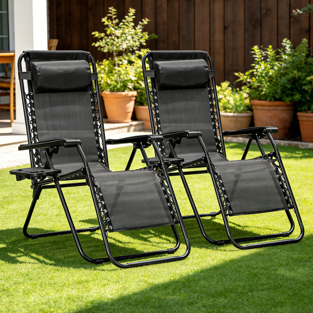 Zero Gravity Chair Set of 2 with Cup Holder & Removable Pillows, Adjustable Reclining Outdoor Patio Folding Chairs, Portable Lounge Chair for Poolside, Lawn, Beach, Camping