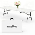 WASUHE 8 Foot Folding Table, Fold in Half Heavy Duty Long Large Utility Table with Carry Handle, Perfect for Party, Dining, Wedding, Events