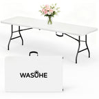 WASUHE 8 Foot Folding Table, Fold in Half Heavy Duty Long Large Utility Table with Carry Handle, Perfect for Party, Dining, Wedding, Events