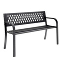 HAIMULI Anti-Rust Metal Bench Garden Bench with Back, All Weather Resistant Porch Benches for Outdoor Cast Iron Steel Frame Chair Waterproof, Black, 500 lbs