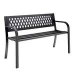 HAIMULI Anti-Rust Metal Bench Garden Bench with Back, All Weather Resistant Porch Benches for Outdoor Cast Iron Steel Frame Chair Waterproof, Black, 500 lbs