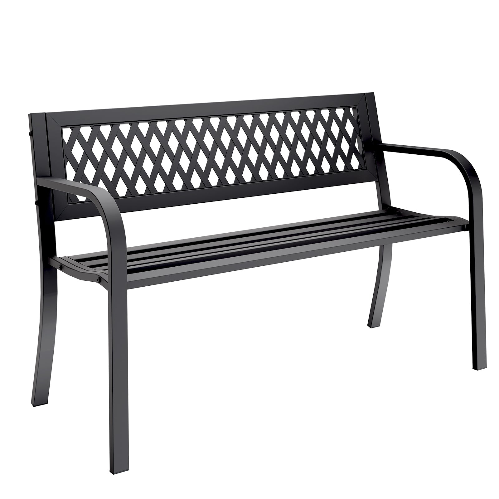HAIMULI Anti-Rust Metal Bench Garden Bench with Back, All Weather Resistant Porch Benches for Outdoor Cast Iron Steel Frame Chair Waterproof, Black, 500 lbs