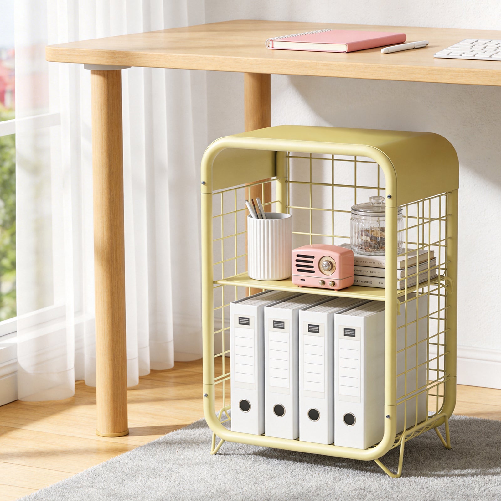 WASUHE 3 Tier Side Table, Metal End Table Small Nightstand with Adjustable Shelf for Bedroom Living Room Small Spaces Bedside, Pink