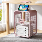 WASUHE 3 Tier Side Table, Metal End Table Small Nightstand with Adjustable Shelf for Bedroom Living Room Small Spaces Bedside, Pink