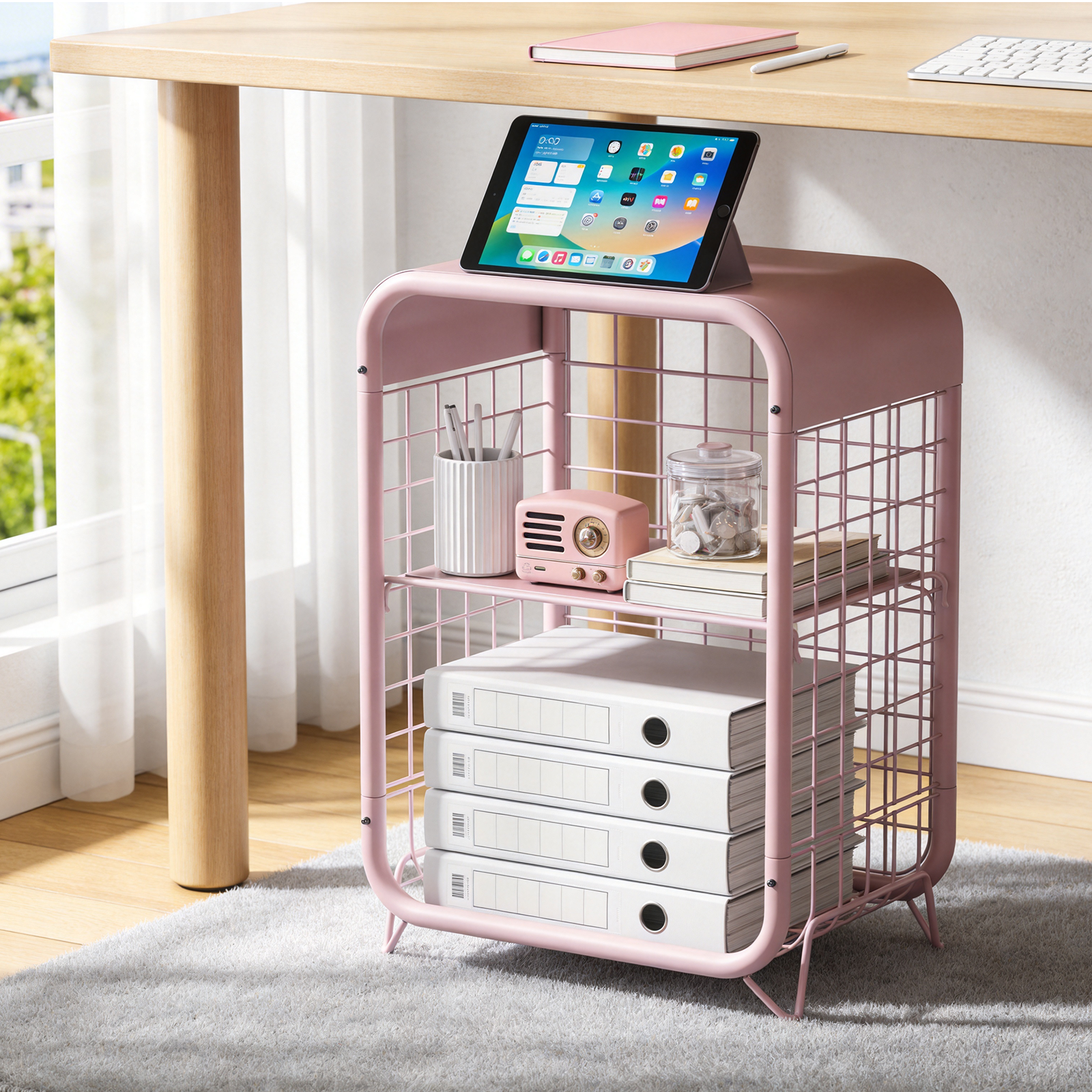WASUHE 3 Tier Side Table, Metal End Table Small Nightstand with Adjustable Shelf for Bedroom Living Room Small Spaces Bedside, Pink