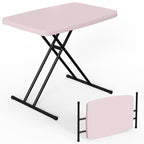 HAIMULI 30 Inch Folding Table TV Tray, Portable Adjustable Height, X-shaped Frame Portable Work Table, Utility Foldable Desk for Small Spaces, Laptop & Couch, Camping, Pink