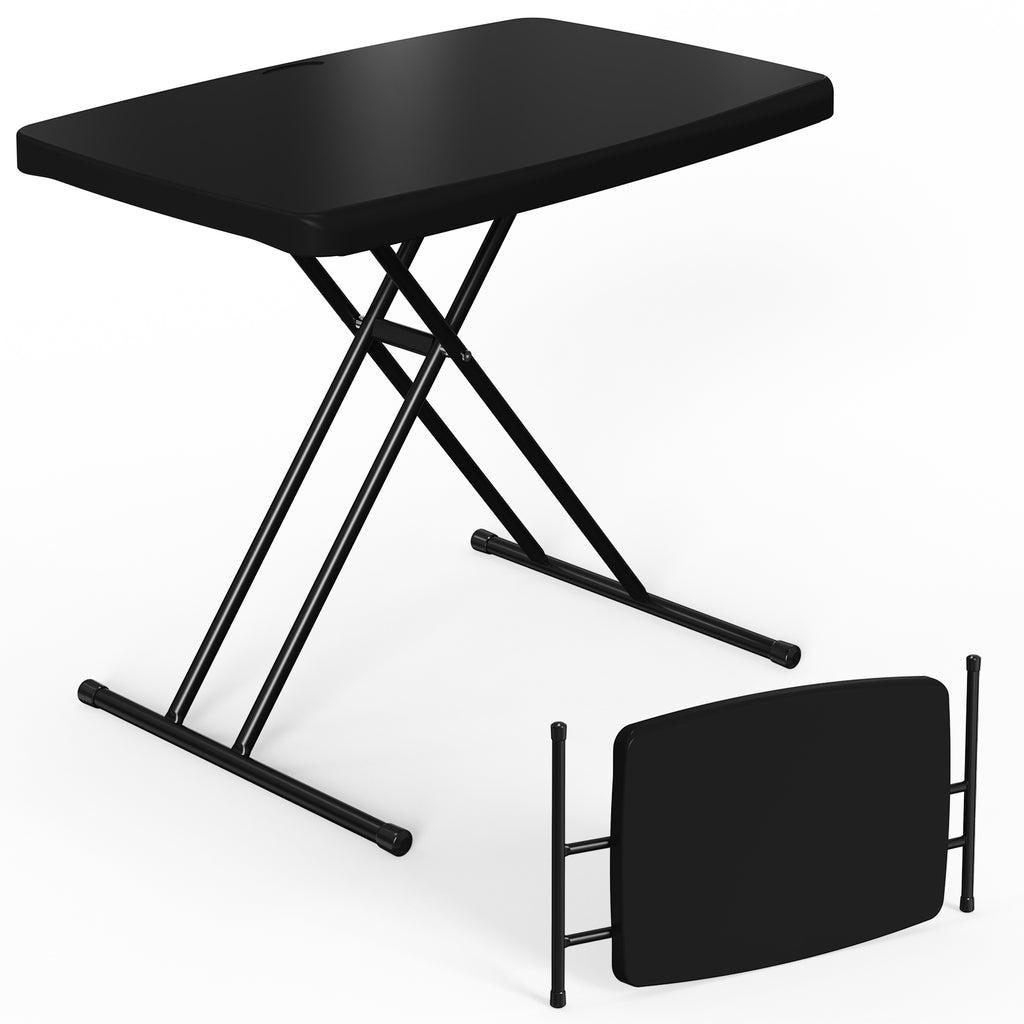 30 Inch Folding Table TV Tray, Portable Adjustable Height, X-shaped Frame Portable Work Table, Utility Foldable Desk for Small Spaces, Laptop & Couch, Camping, Pink