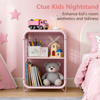 WASUHE 3 Tier Side Table, Metal End Table Small Nightstand with Adjustable Shelf for Bedroom Living Room Small Spaces Bedside, Pink