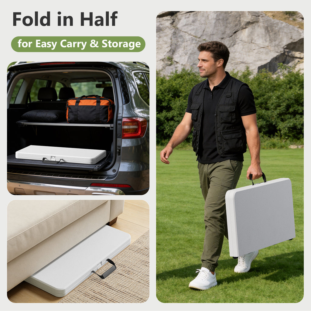 WASUHE 36" Square Folding Table with Handle, Portable Resin Folding Card Table for Dining, Game, Party, Picnic, White