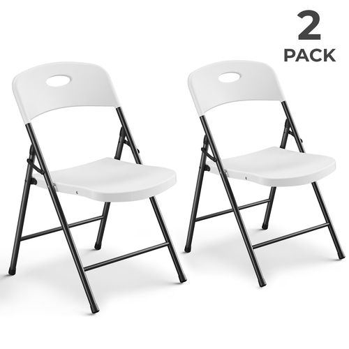 2 Pack Plastic Folding Chair, Sturdy Metal Folding Chairs for Outside Indoor, Portable 350 lbs Capacity Heavy Duty Stackable Commercial Seating for Picnic, Party, Patio (Black)