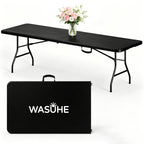 WASUHE 8 Foot Folding Table, Fold in Half Heavy Duty Long Large Utility Table with Carry Handle, Perfect for Party, Dining, Wedding, Events