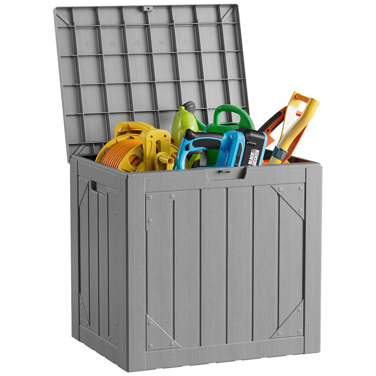 WASUHE 30 Gallon Resin Deck Box Waterproof Small Outdoor Storage Box for Patio Furniture Pool Accessories Indoor Storage for Cushion Garden Tools, UV Resistant, Lockable