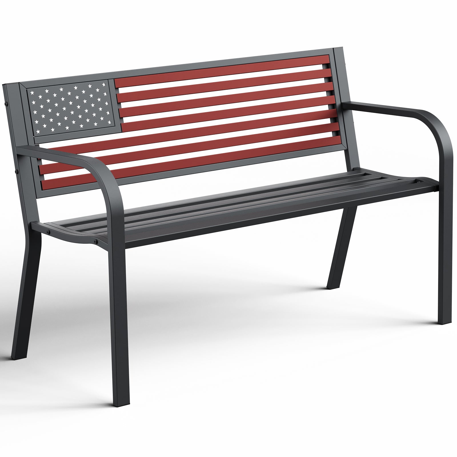 HAIMULI Anti-Rust Metal Bench Garden Bench with Back, All Weather Resistant Porch Benches for Outdoor Cast Iron Steel Frame Chair Waterproof, Black, 500 lbs