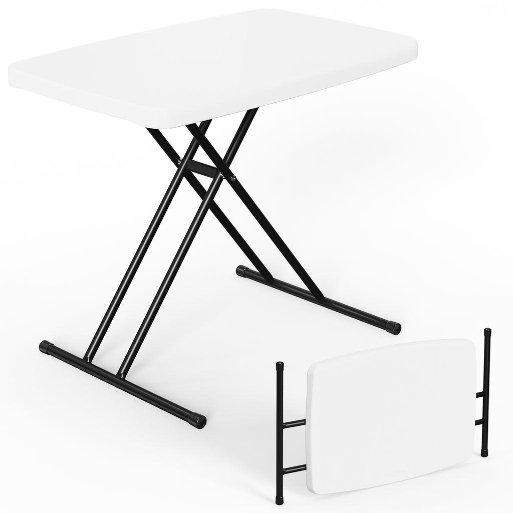 HAIMULI 30 Inch Folding Table TV Tray, Portable Adjustable Height, X-shaped Frame Portable Work Table, Utility Foldable Desk for Small Spaces, Laptop & Couch, Camping, Pink