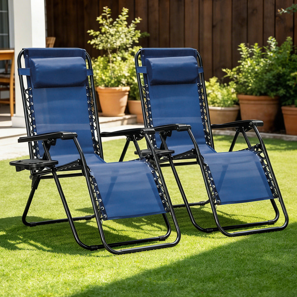 Zero Gravity Chair Set of 2 with Cup Holder & Removable Pillows, Adjustable Reclining Outdoor Patio Folding Chairs, Portable Lounge Chair for Poolside, Lawn, Beach, Camping