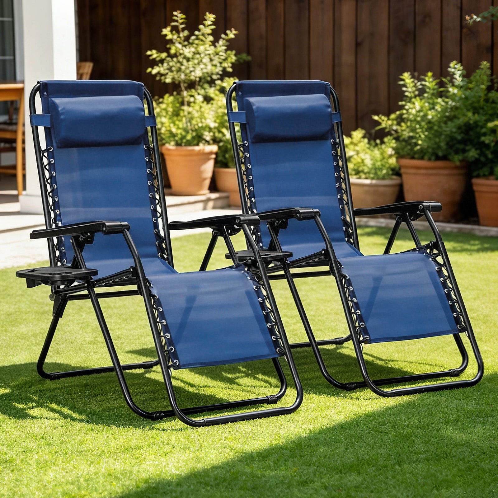 Zero Gravity Chair Set of 2 with Cup Holder & Removable Pillows, Adjustable Reclining Outdoor Patio Folding Chairs, Portable Lounge Chair for Poolside, Lawn, Beach, Camping
