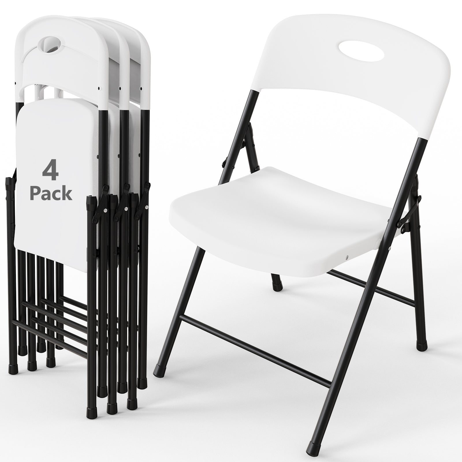 WASUHE White Folding Chairs with Enhanced Iron Frame, Stackable Plastic Folding Chairs for Outside, Indoor, Party, Wedding, Meeting Room, Patio and Garden, Weight Capacity 350 lbs
