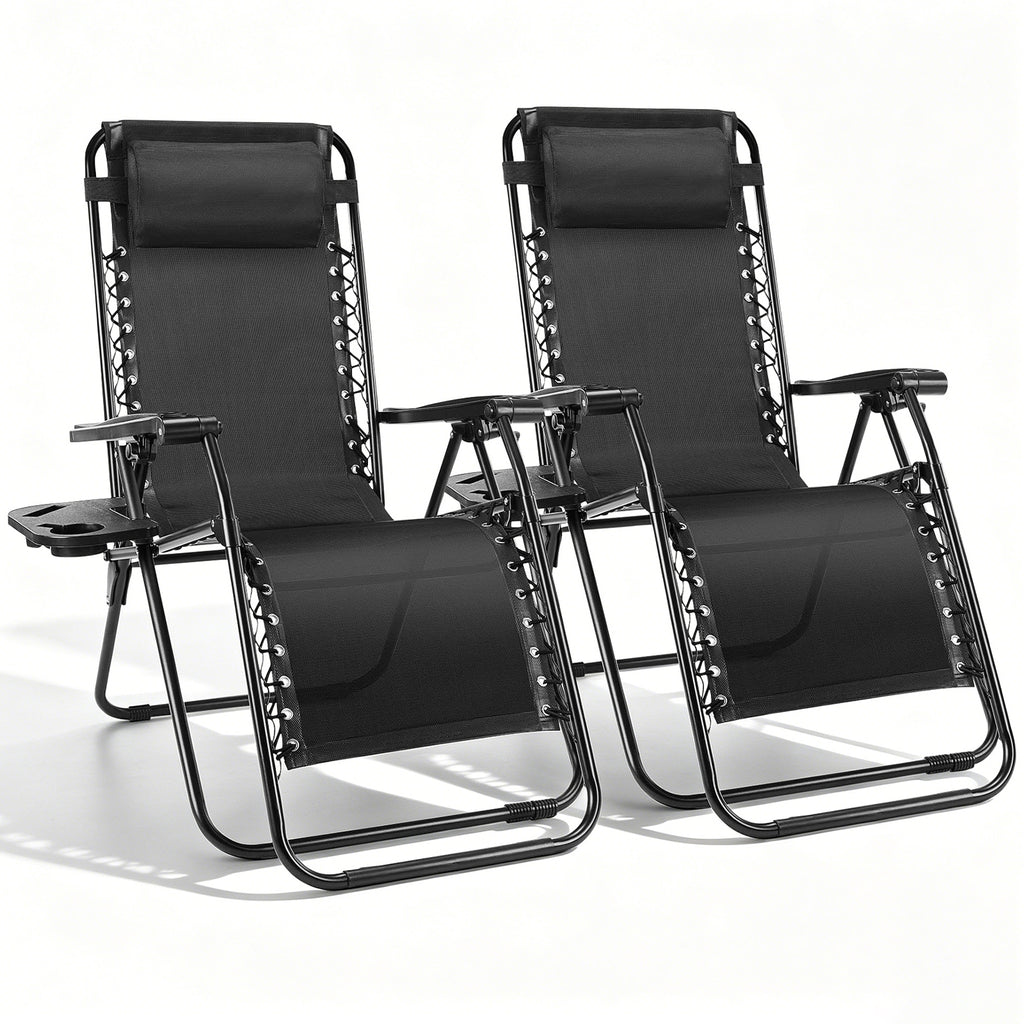 WASUHE Zero Gravity Recliner Chair Set of 2, Foldable Outdoor Lounge Chair with Cup Holder, Adjustable Patio Chair for Beach, Pool, Patio