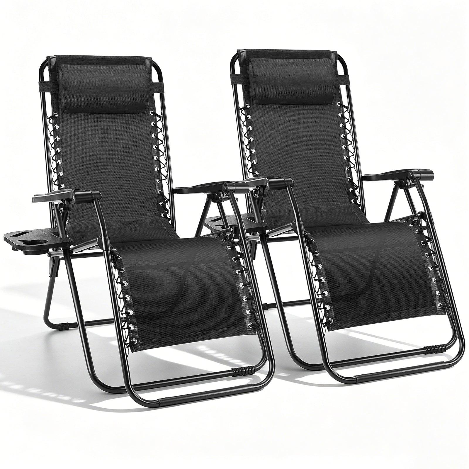 WASUHE Zero Gravity Recliner Chair Set of 2, Foldable Outdoor Lounge Chair with Cup Holder, Adjustable Patio Chair for Beach, Pool, Patio