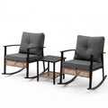 HAIMULI 3 Pieces Outdoor Wicker Rocking Chair Set, Patio Rattan Rocker Chair with Cushions & Steel Frame, All-Weather Rocking Lawn Wicker Furniture for Garden Backyard Porch (Gray)