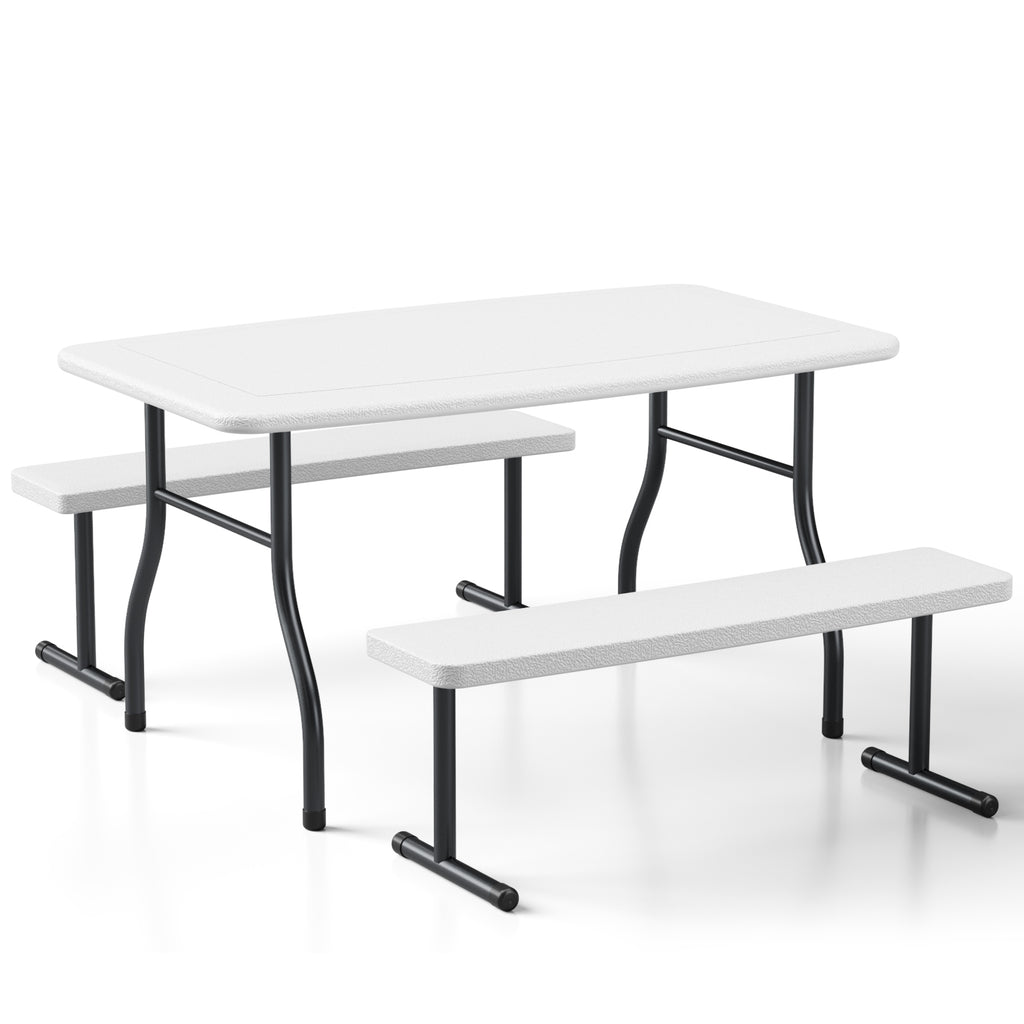 HAIMULI 38.2 Inch Picnic Table with 2 Benches, Durable All-Weather Steel Frame, Stable & Easy to Clean, Portable Camping Table and Chairs for Outdoor & Indoor Use