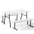 HAIMULI 38.2 Inch Picnic Table with 2 Benches, Durable All-Weather Steel Frame, Stable & Easy to Clean, Portable Camping Table and Chairs for Outdoor & Indoor Use