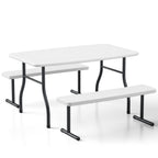 HAIMULI 38.2 Inch Picnic Table with 2 Benches, Durable All-Weather Steel Frame, Stable & Easy to Clean, Portable Camping Table and Chairs for Outdoor & Indoor Use