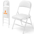 2 Pack Folding Chairs with PU Leather Padded Cushion and Back, Stackable Commercial Grade Metal Folding Chairs for Home and Office Indoor and Outdoor Events (White)