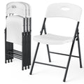 4 Pack Plastic Folding Chair, Sturdy Metal Folding Chairs for Outside Indoor, Portable 350 lbs Capacity Heavy Duty Stackable Commercial Seating for Picnic, Party, Patio (Black)