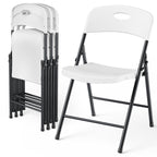 4 Pack Plastic Folding Chair, Sturdy Metal Folding Chairs for Outside Indoor, Portable 350 lbs Capacity Heavy Duty Stackable Commercial Seating for Picnic, Party, Patio (Black)