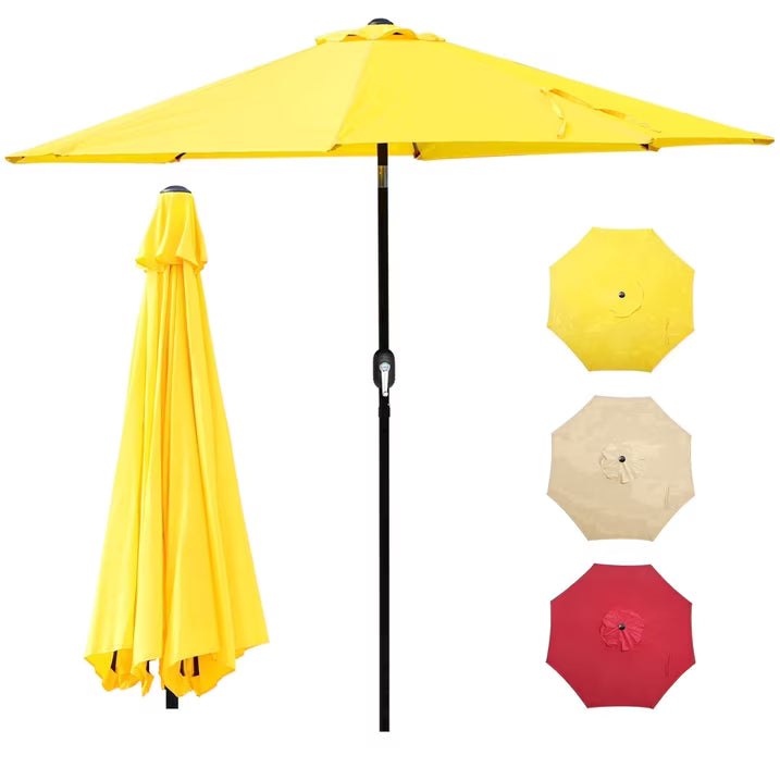WLLJOY 9FT Outdoor Patio Umbrella Table Market Umbrella with Push Button Tilt/Crank, UV Protection Waterproof Suitable for Garden, Deck, Khaki