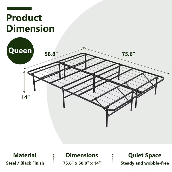 HaiNova Twin Bed Frame Folding Metal Platform Bed Frame with Heavy Duty and Strong Bearing Capacity, 14 Inches High, Black