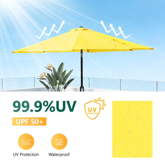WLLJOY 9FT Outdoor Patio Umbrella Table Market Umbrella with Push Button Tilt/Crank, UV Protection Waterproof Suitable for Garden, Deck, Khaki