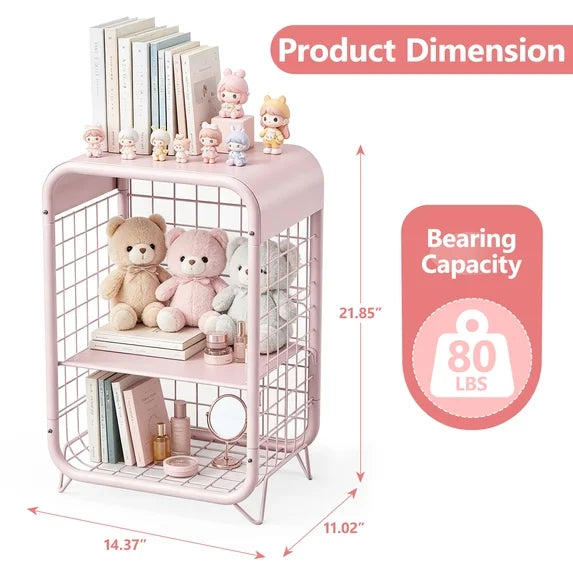 HaiNova 3-Tier Metal Wire Nightstand ,Kids End Table with Anti-Collision Fillet Design ,Sturdy Side Table for Bedroom ,Bathroom ,Living Room & Small Spaces ,Pink