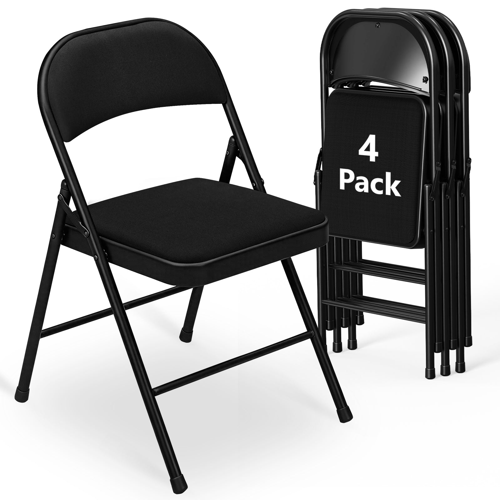 WASUHE 4 Pack Fabric Folding Chair with Padded Cushion, Portable Stackable Chairs Set with Metal Frame, for Home & Office, Wedding, Party, Events