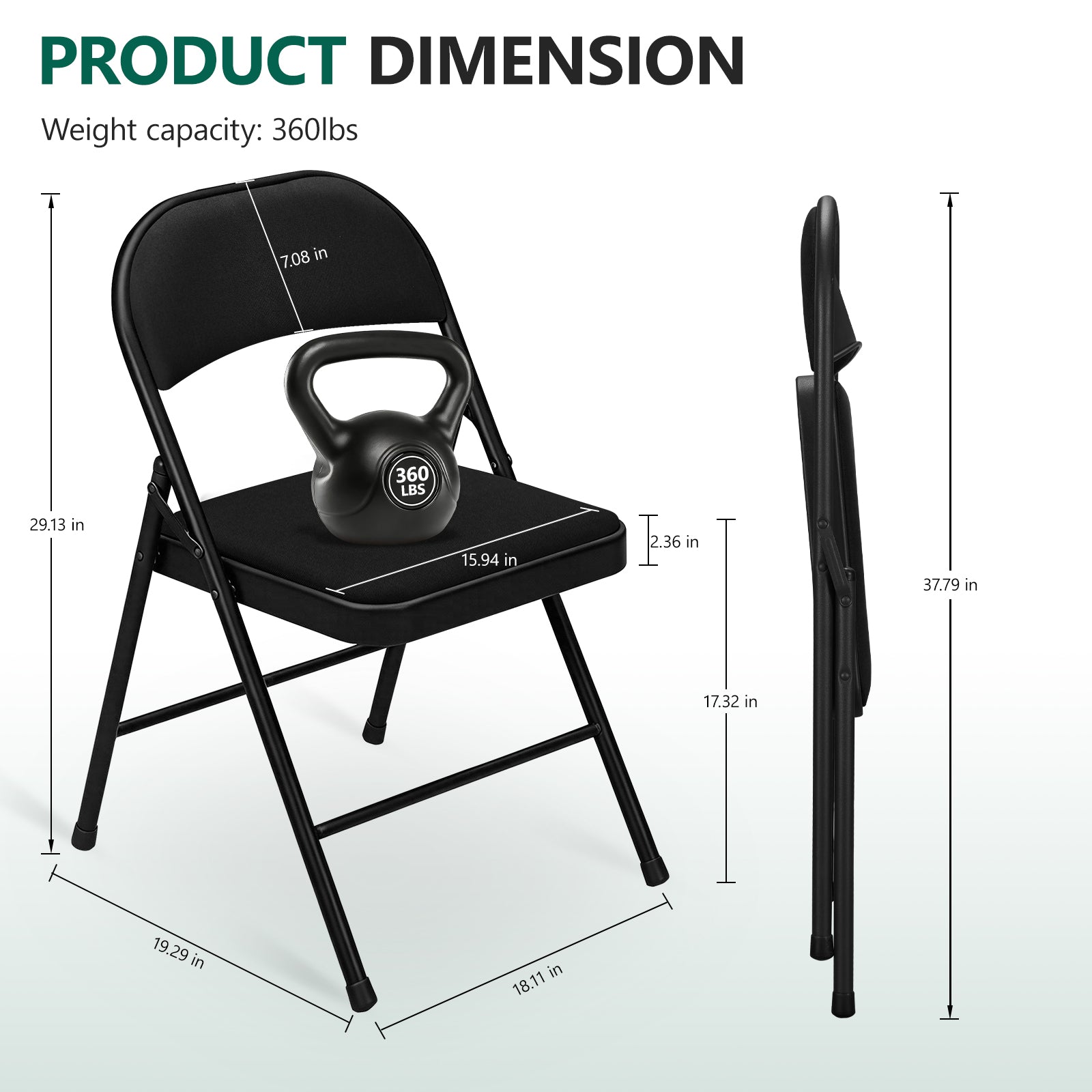 WASUHE 4 Pack Fabric Folding Chair with Padded Cushion, Portable Stackable Chairs Set with Metal Frame, for Home & Office, Wedding, Party, Events