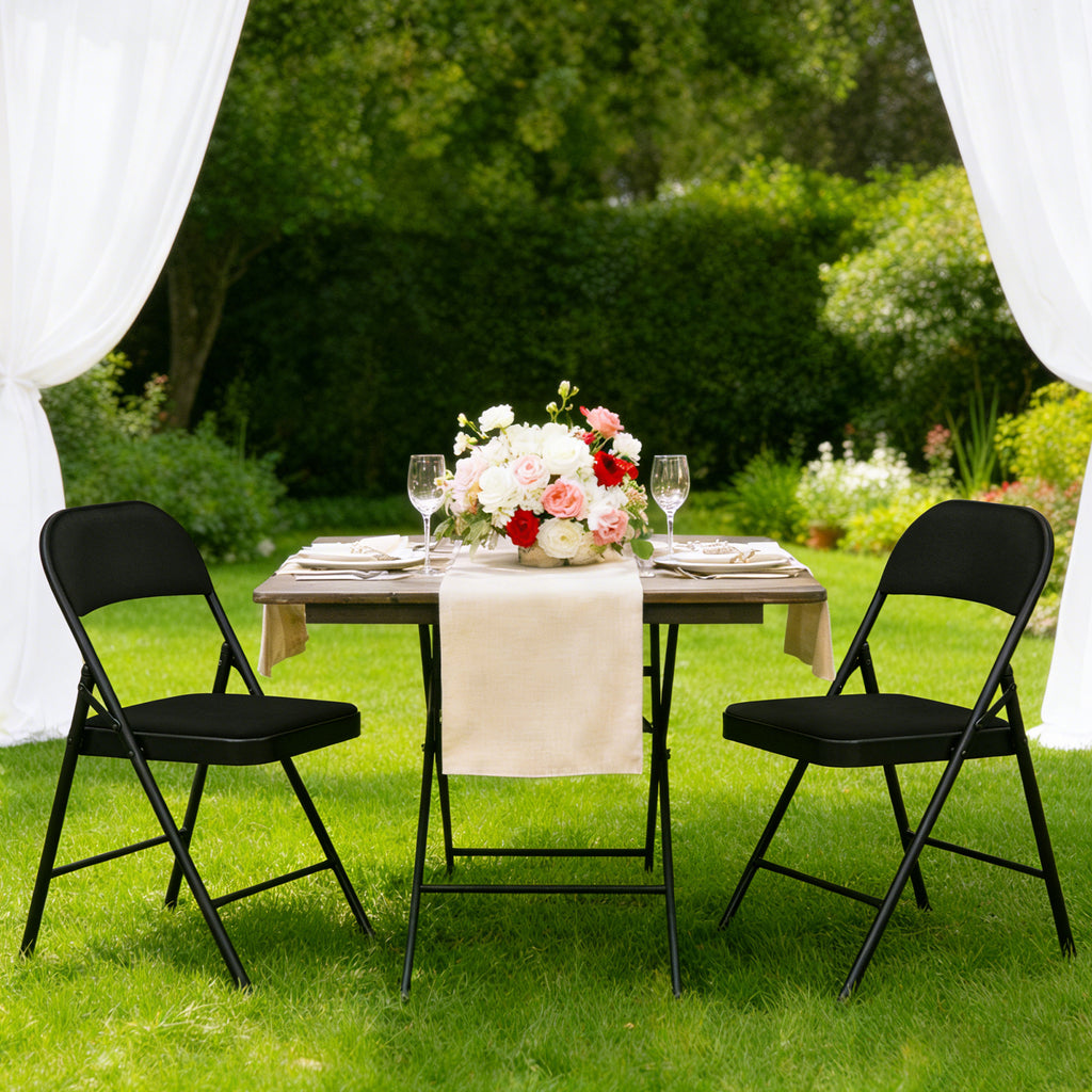WASUHE 4 Pack Fabric Folding Chair with Padded Cushion, Portable Stackable Chairs Set with Metal Frame, for Home & Office, Wedding, Party, Events