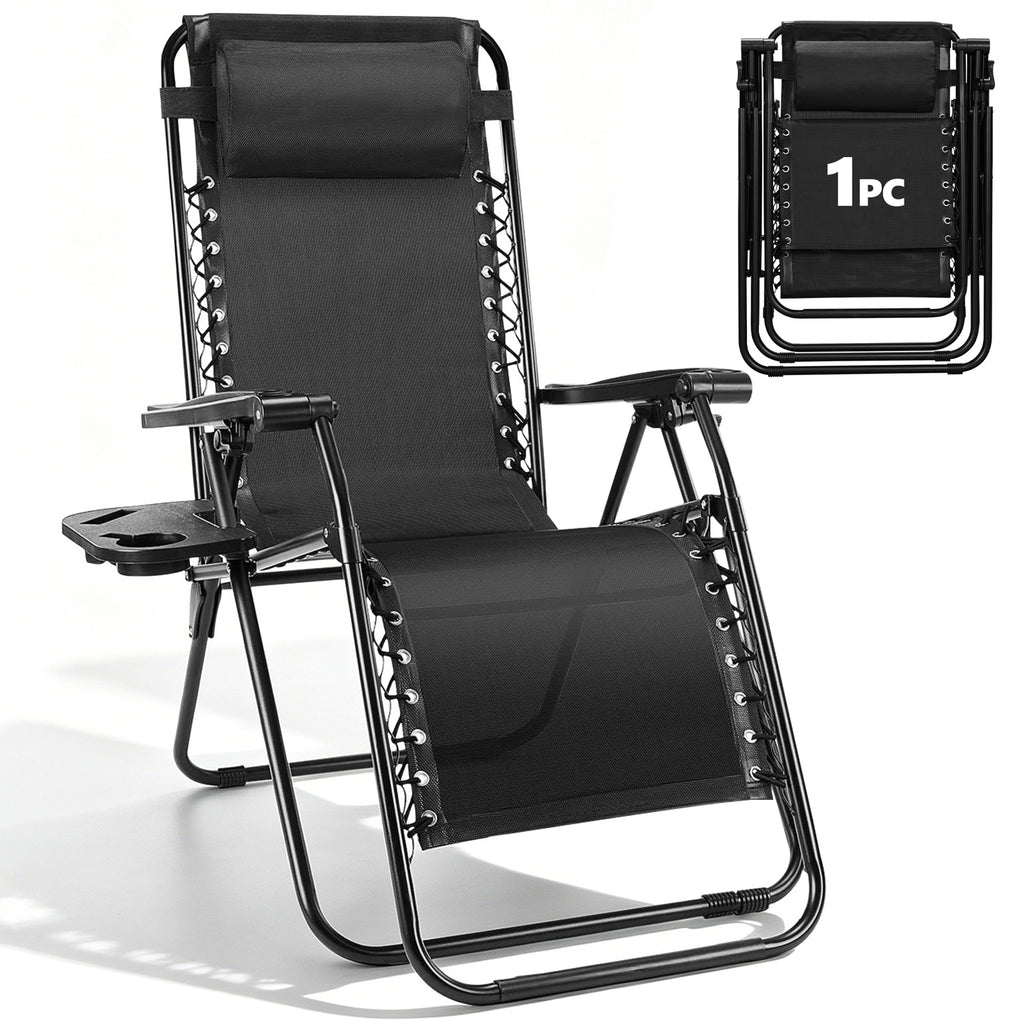 WASUHE Zero Gravity Recliner Chair Set of 2, Foldable Outdoor Lounge Chair with Cup Holder, Adjustable Patio Chair for Beach, Pool, Patio