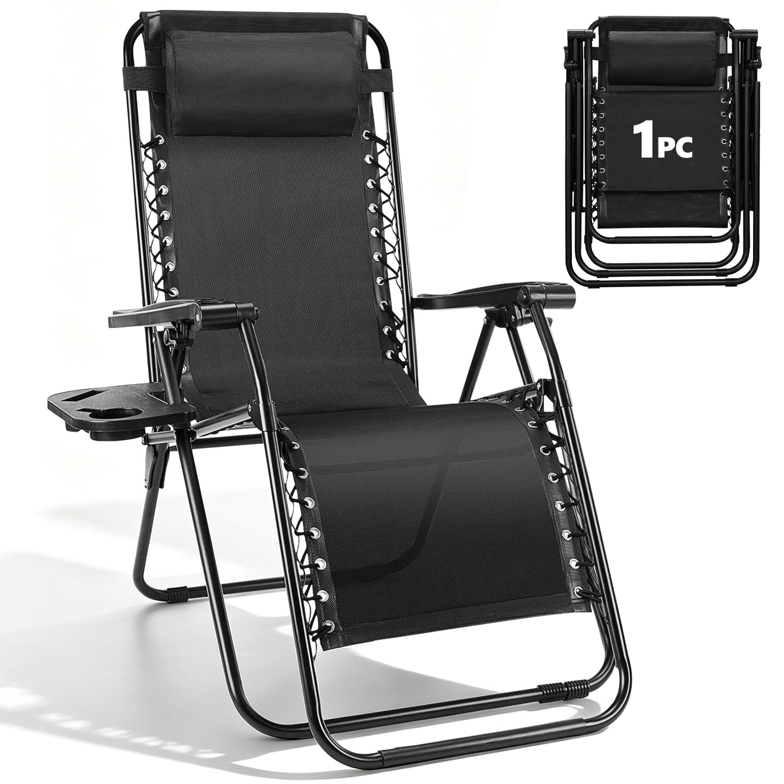 WASUHE Zero Gravity Recliner Chair Set of 2, Foldable Outdoor Lounge Chair with Cup Holder, Adjustable Patio Chair for Beach, Pool, Patio