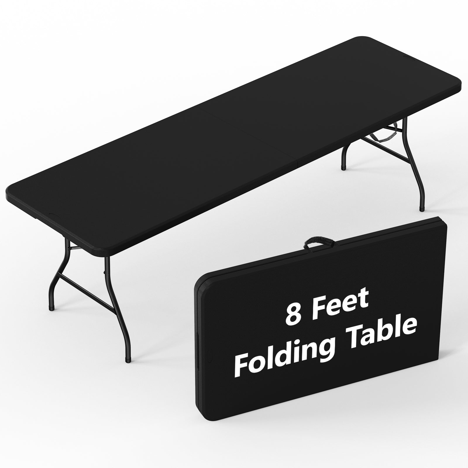 WASUHE 8 Foot Folding Table, Fold in Half Heavy Duty Long Large Utility Table with Carry Handle, Perfect for Party, Dining, Wedding, Events