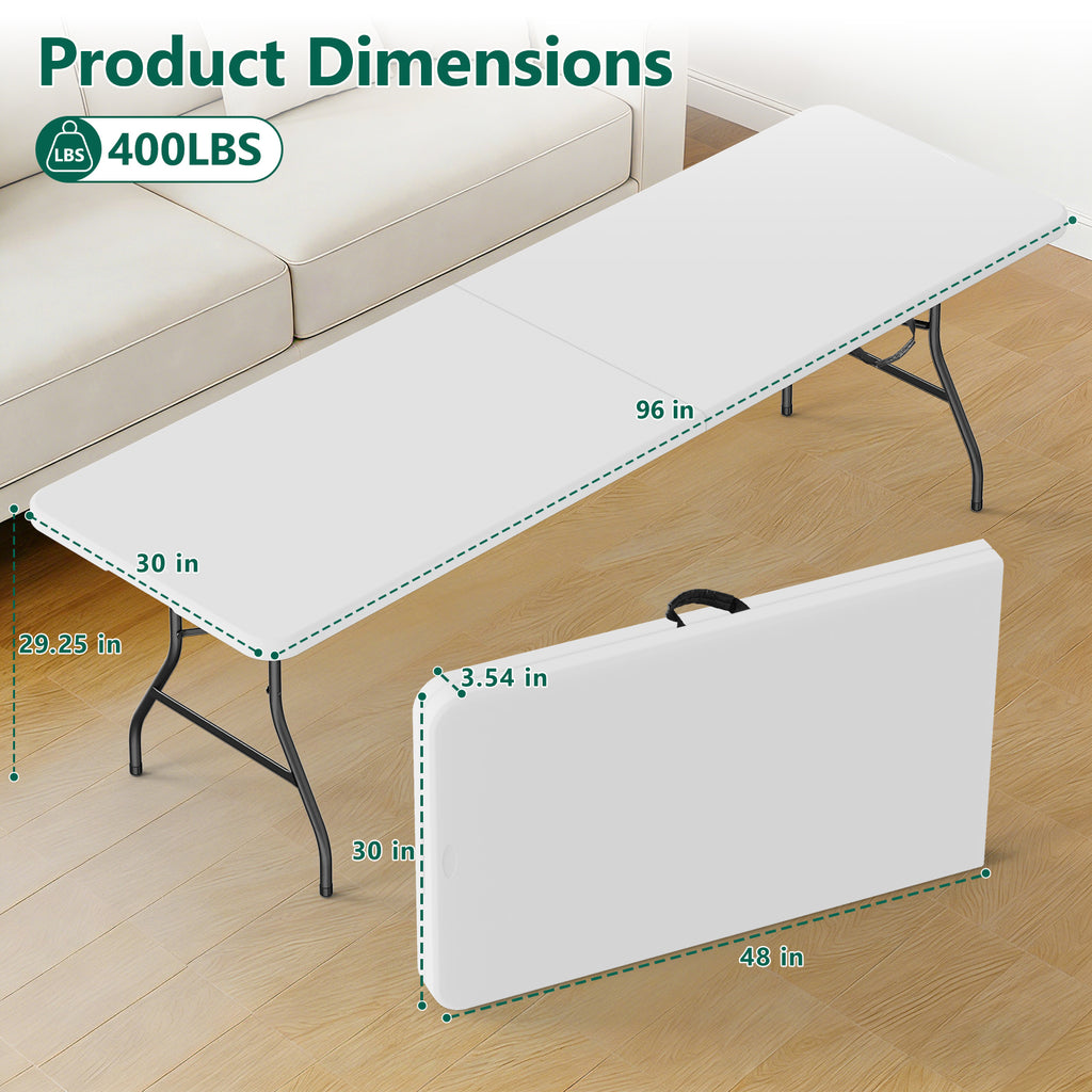 WASUHE 8 Foot Folding Table, Fold in Half Heavy Duty Long Large Utility Table with Carry Handle, Perfect for Party, Dining, Wedding, Events