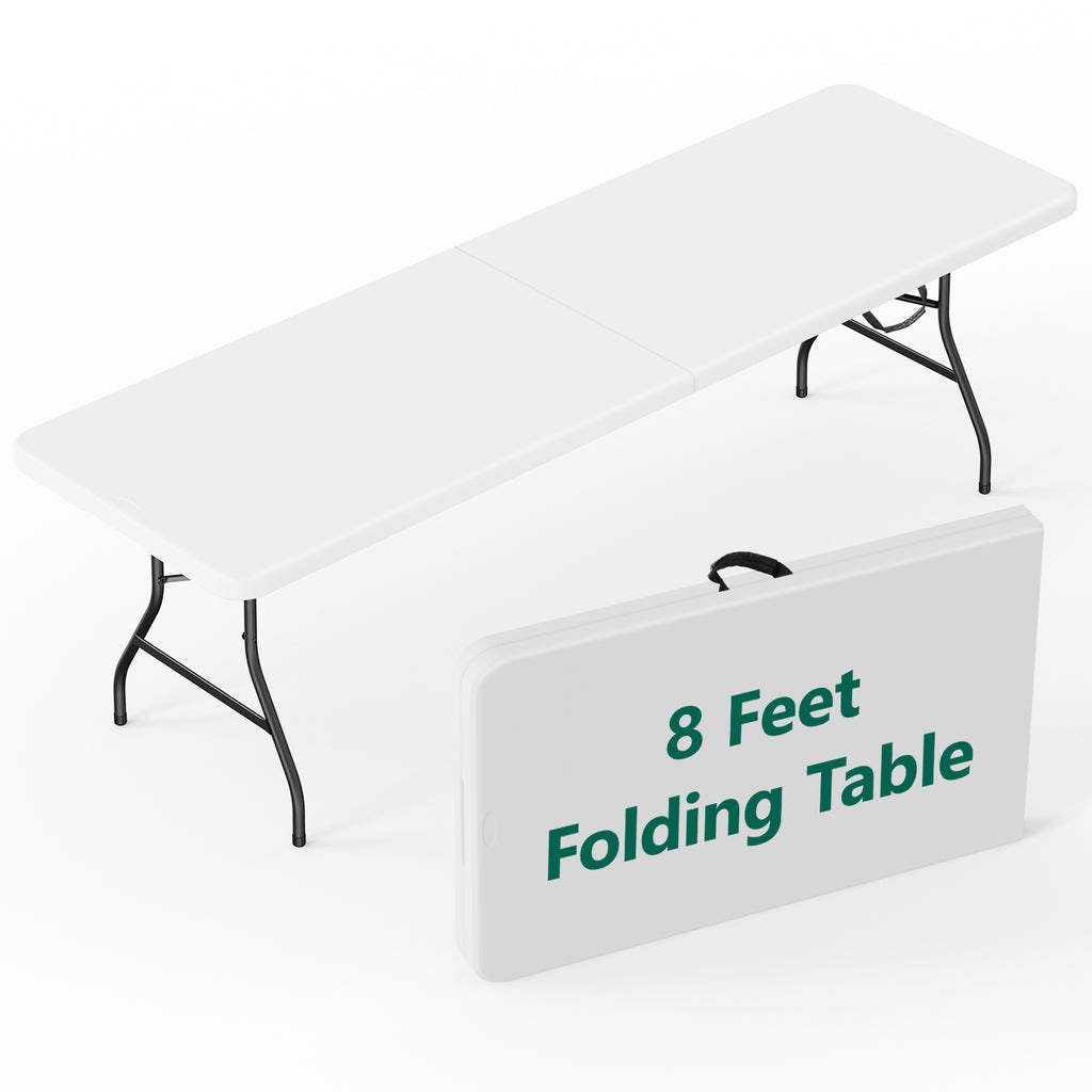 WASUHE 8 Foot Folding Table, Fold in Half Heavy Duty Long Large Utility Table with Carry Handle, Perfect for Party, Dining, Wedding, Events