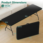 WASUHE 8 Foot Folding Table, Fold in Half Heavy Duty Long Large Utility Table with Carry Handle, Perfect for Party, Dining, Wedding, Events
