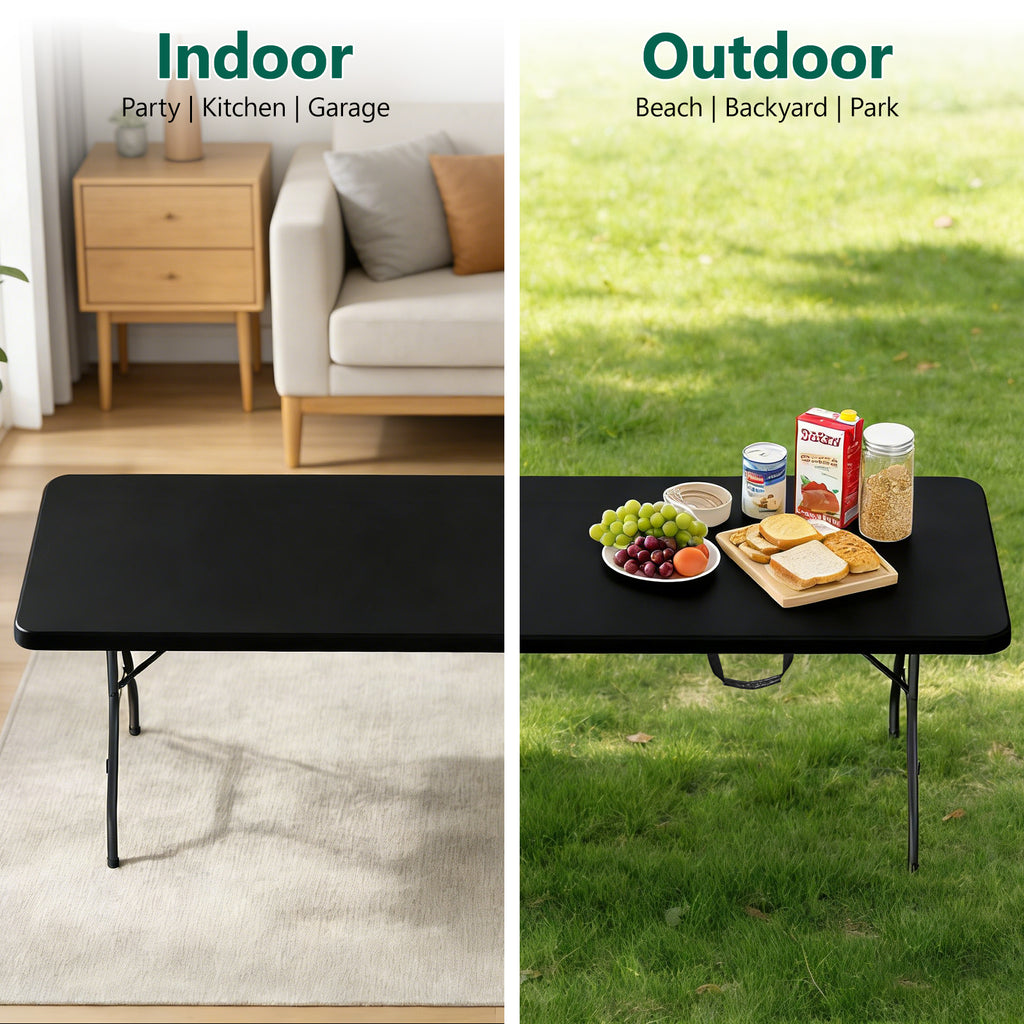 WASUHE 8 Foot Folding Table, Fold in Half Heavy Duty Long Large Utility Table with Carry Handle, Perfect for Party, Dining, Wedding, Events