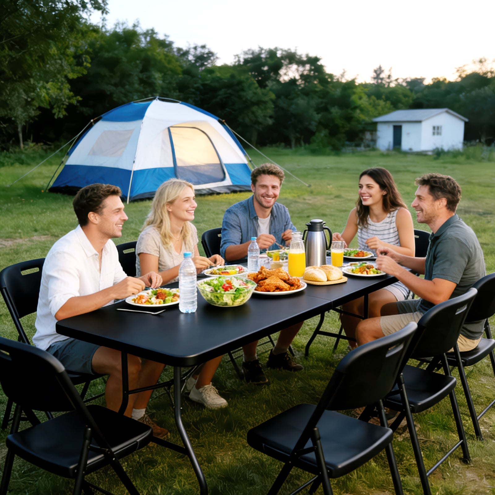 WASUHE 8 Foot Folding Table, Fold in Half Heavy Duty Long Large Utility Table with Carry Handle, Perfect for Party, Dining, Wedding, Events