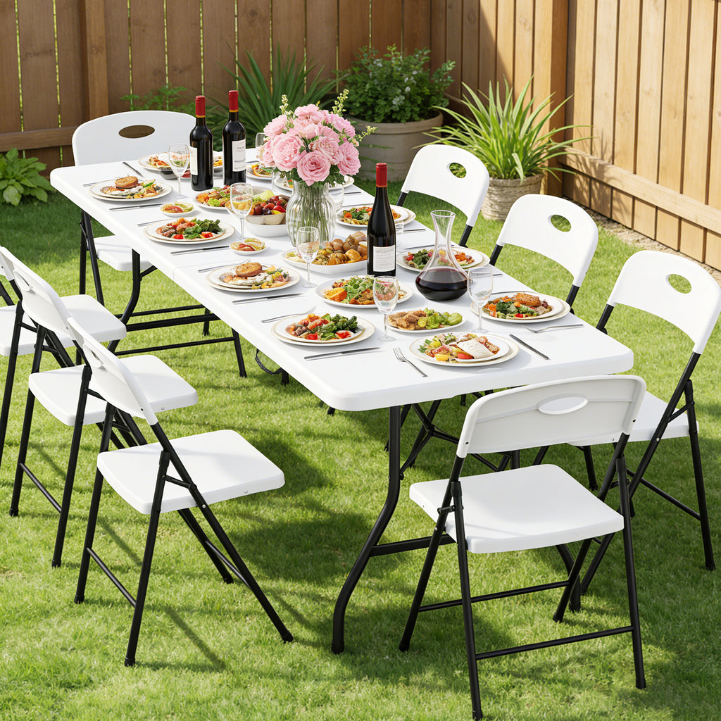 WASUHE 8 Foot Folding Table, Fold in Half Heavy Duty Long Large Utility Table with Carry Handle, Perfect for Party, Dining, Wedding, Events